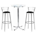 Mesa Bistro Alumínio com Tampo de 60cm em Vidro e 3 Banquetas Estofado Preto